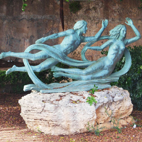 Ortygia is the mythical place where the God Alpheus – transformed into a river for love – rejoins the waters of his beloved nymph Arethusa, who had been turned into a fresh water spring by Artemis