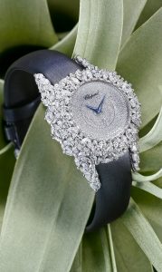 Chopard timepiece made of white gold, the case features pavé marquise-cut diamonds