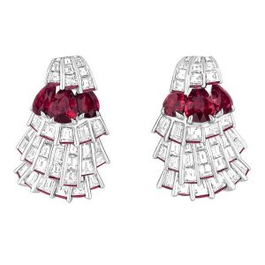 "Corolle Sour Rubis" earring with diamonds and rubies in white gold from the ArchidDior collection by Dior.