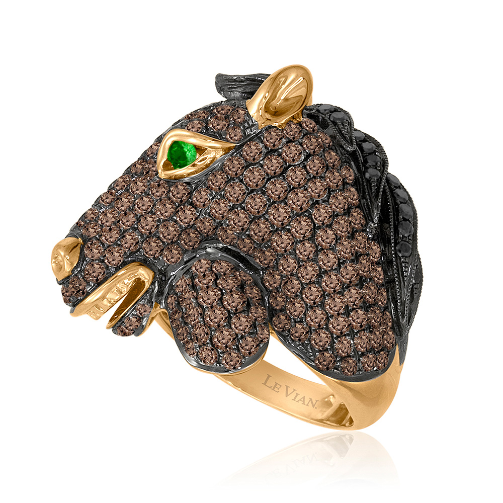 LeVian 18kt gold ring of horse with chocolate diamonds