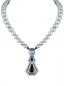 LOuis Vuitton 'Acte V / The Escape' ‘Long Island ‘necklace with a Burmese sapphire, Tahitian pearls, onyx and diamonds