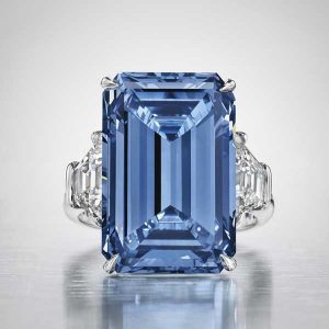 The Oppenheimer Blue. 14.62-carat  fancy vivid blue.  World record for any gem or jewel sold at auction.  May 18, 2016 Christie’s Geneva Estimate US$38 - $45M Sold for  US$57.5M Price per carat US$3.93M 