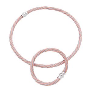 Stefani Argento Bicolor rhodium rosé mesh necklace and bracelet with magnetic clasp