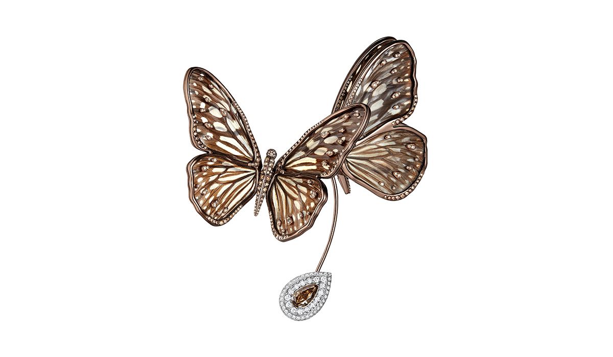 Papillon earrings in titanium, diamonds, and natural butterfly wings, Boucheron