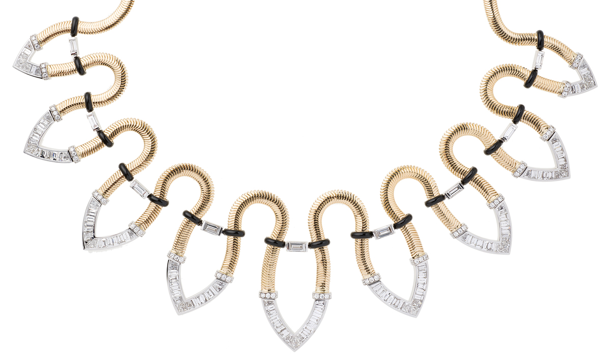 Yellow and white gold necklace with diamonds