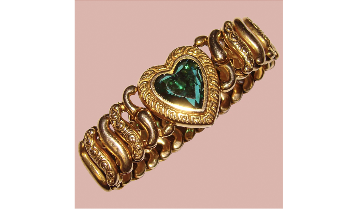 Fabulous 1940s GREEN HEART Expansion Sweetheart Bracelet 