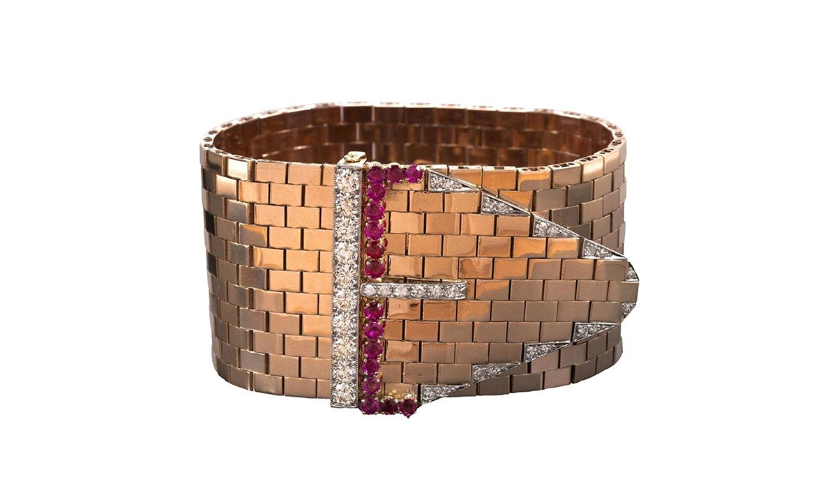 Bulgari Retro Ruby and Diamond Rose Gold Cuff