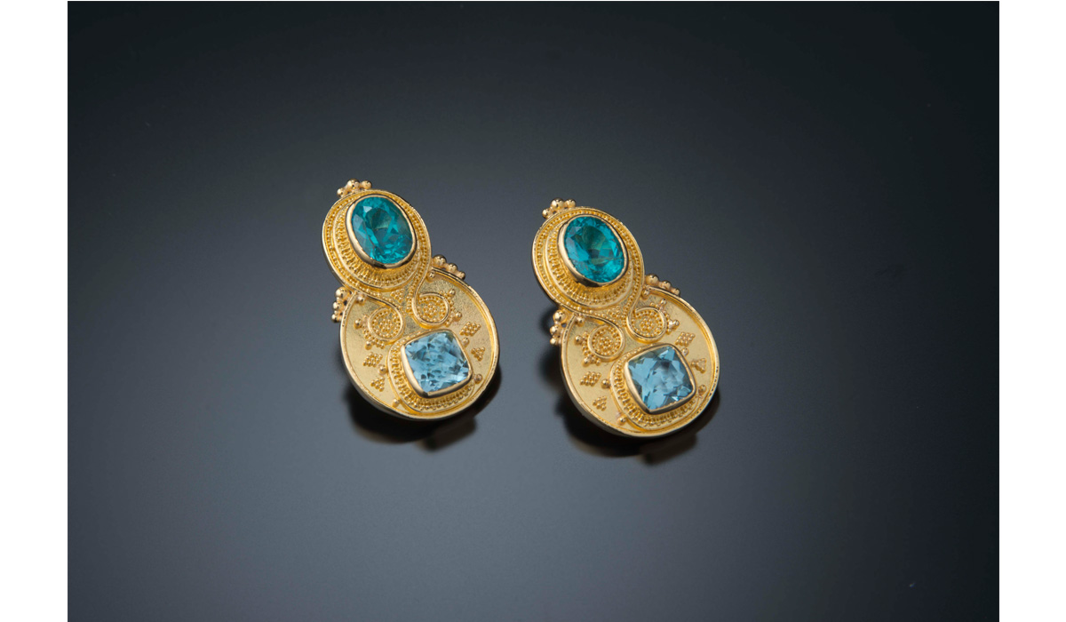 luna felix earrings, gold apatite and aquamarine, 