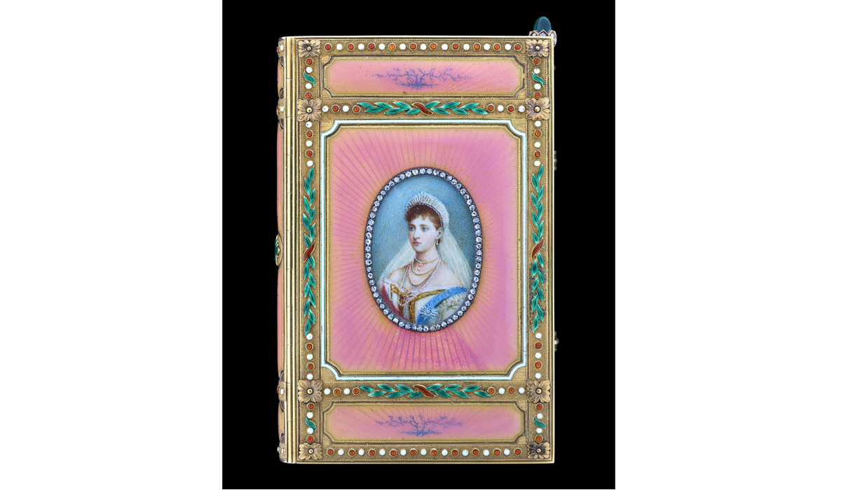 notebook with miniature of empress alexandra, fabergé, 1894