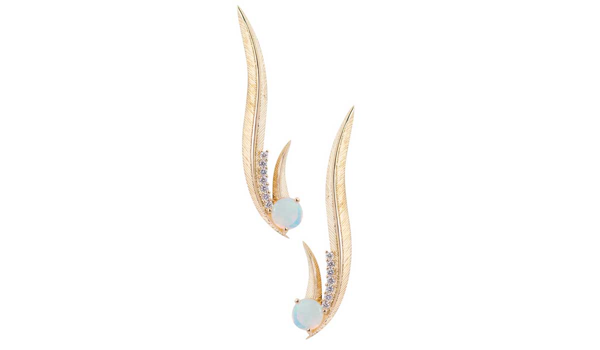 Diamond and opal Phoenix earrings. Daou Jewellery.