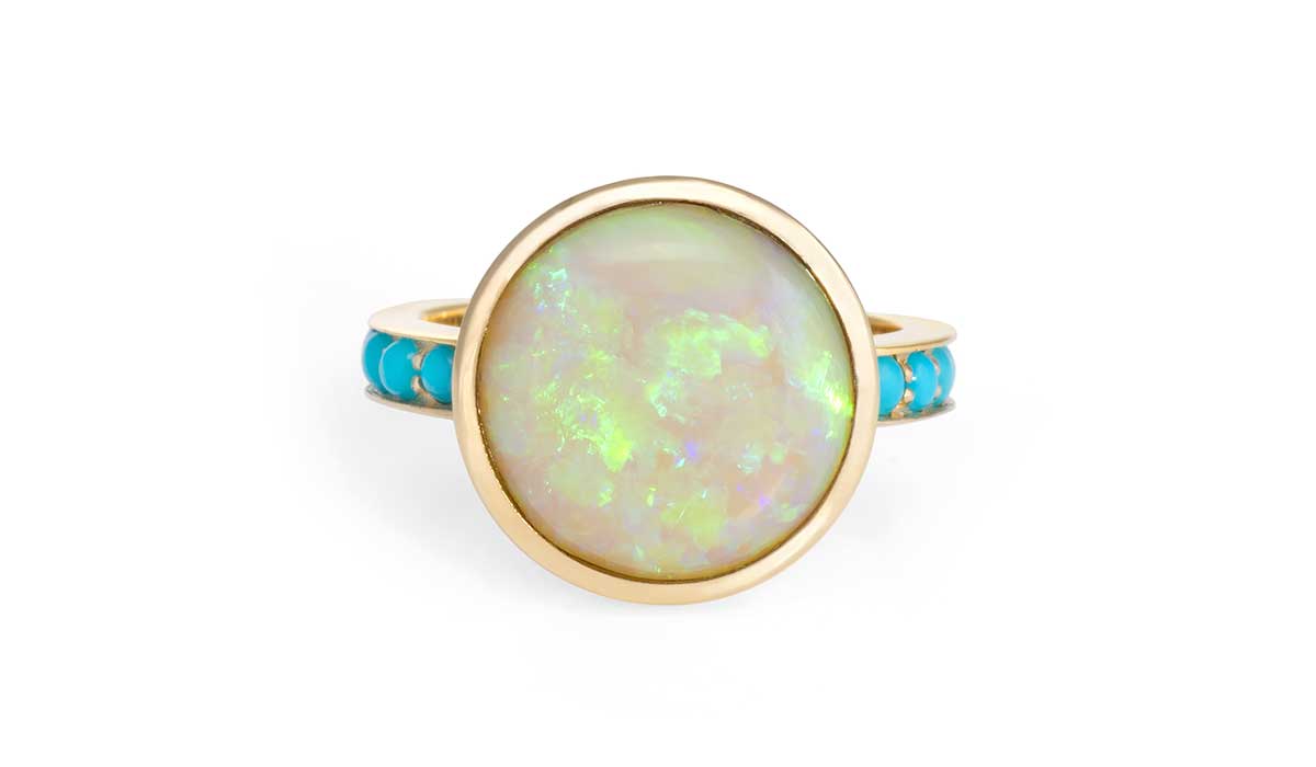 Gold ring with opal and turquoise. Larisa Laivins.