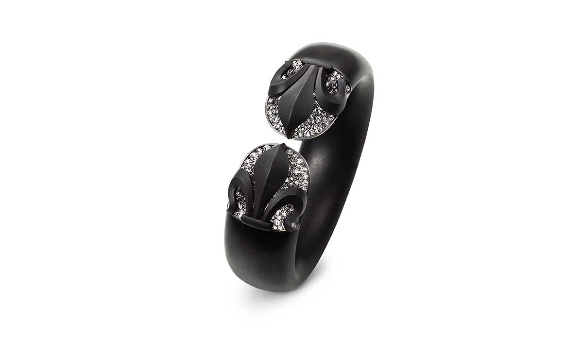 Ebony bracelet in white gold, iron, silver  and diamonds, Hemmerle.