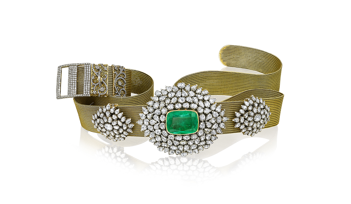 Diamond and emerald studded gold best from Gem Palace