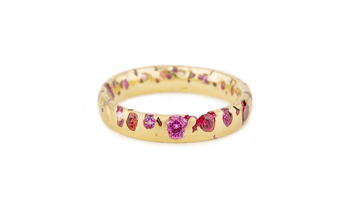 Gold Confetti ring with sapphires and rubies, Polly Wales.