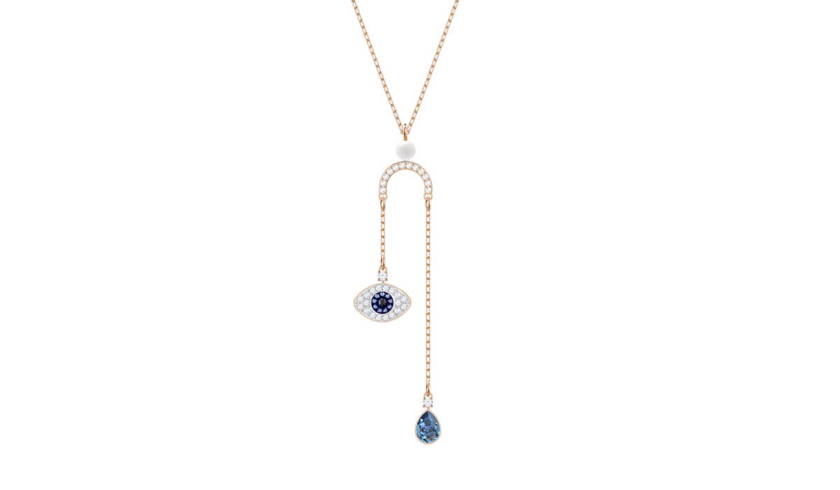 Duo necklace in rose gold-plated metal with Swarovski crystal