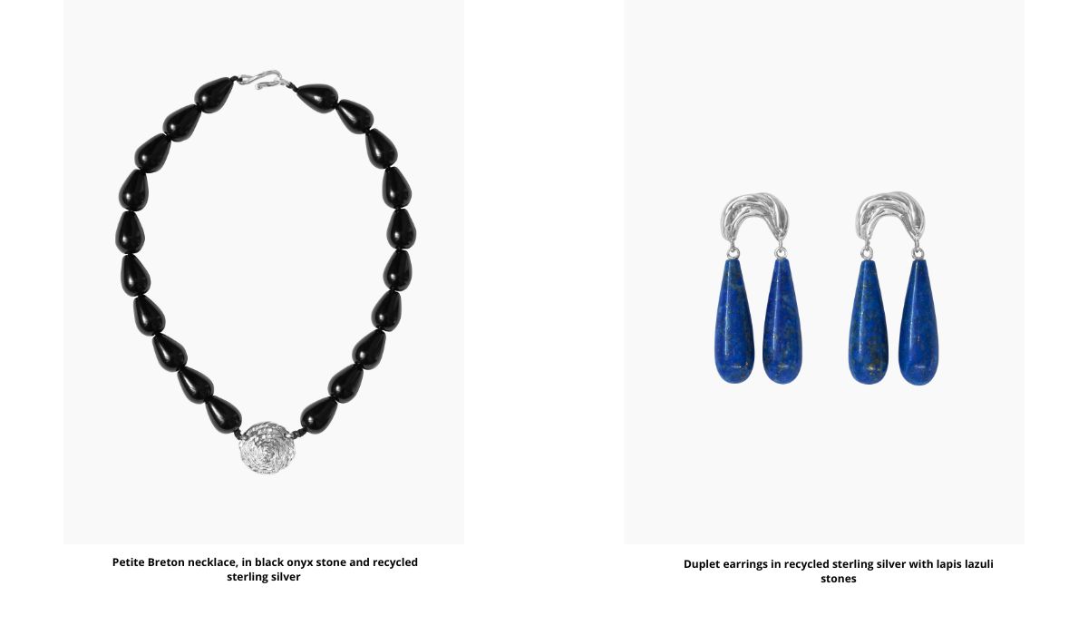 Recycled sterling silver earrings in black onyx stone, Cadence collection.