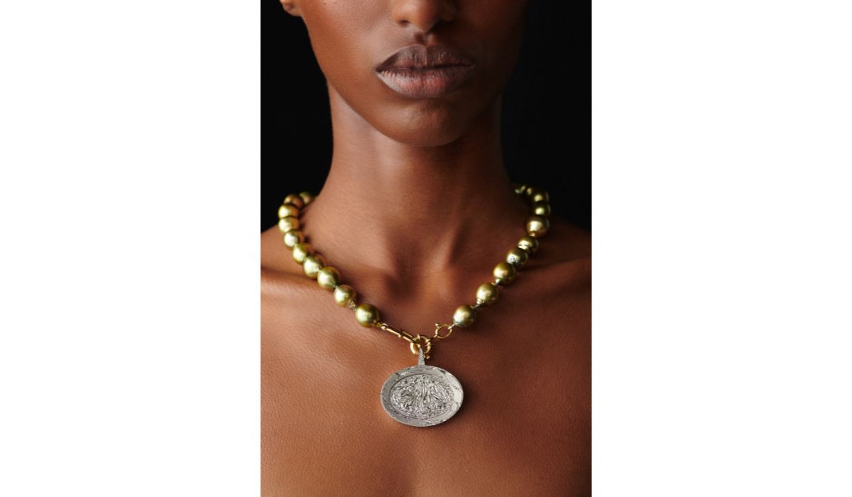 Silver Portal pendant with pistachio freshwater pearls, Castro Smith.