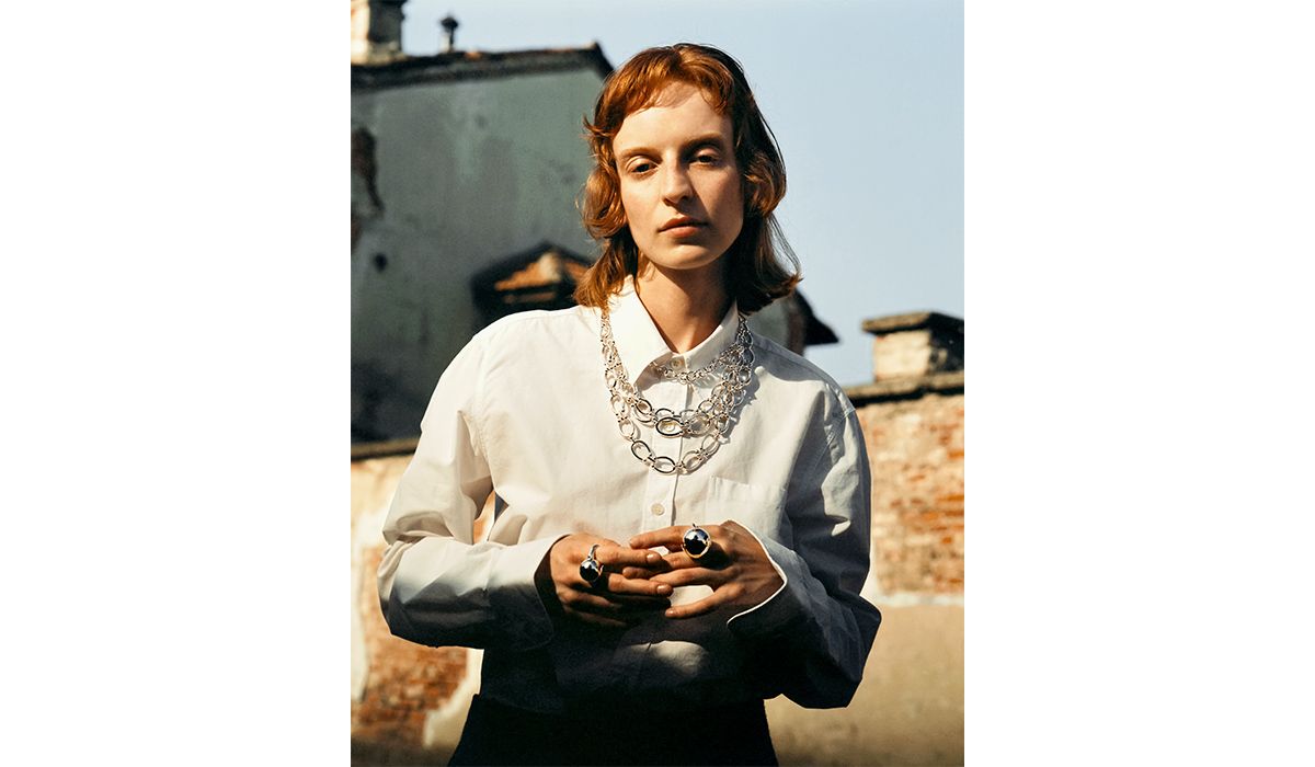Silver necklaces and rings, Assoluto collection. Pianegonda. Shirt Dries Van Noten