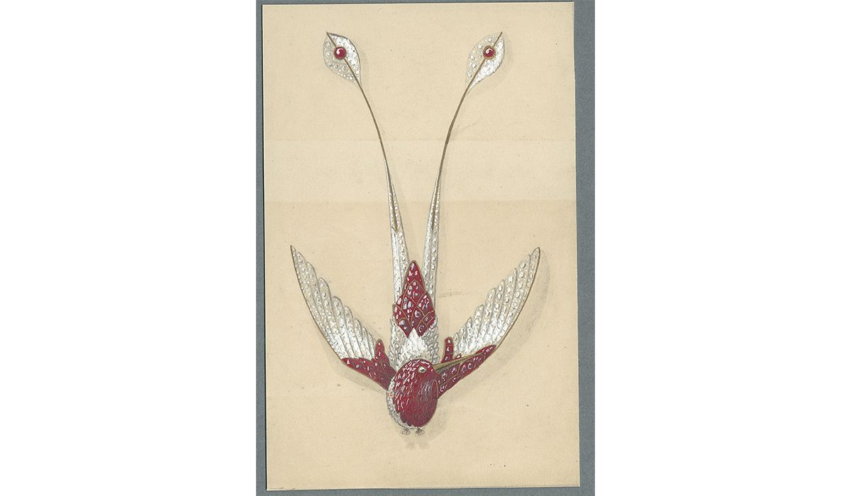 Design by Chaumet for a ruby and diamond Hummingbird Aigrette c1890