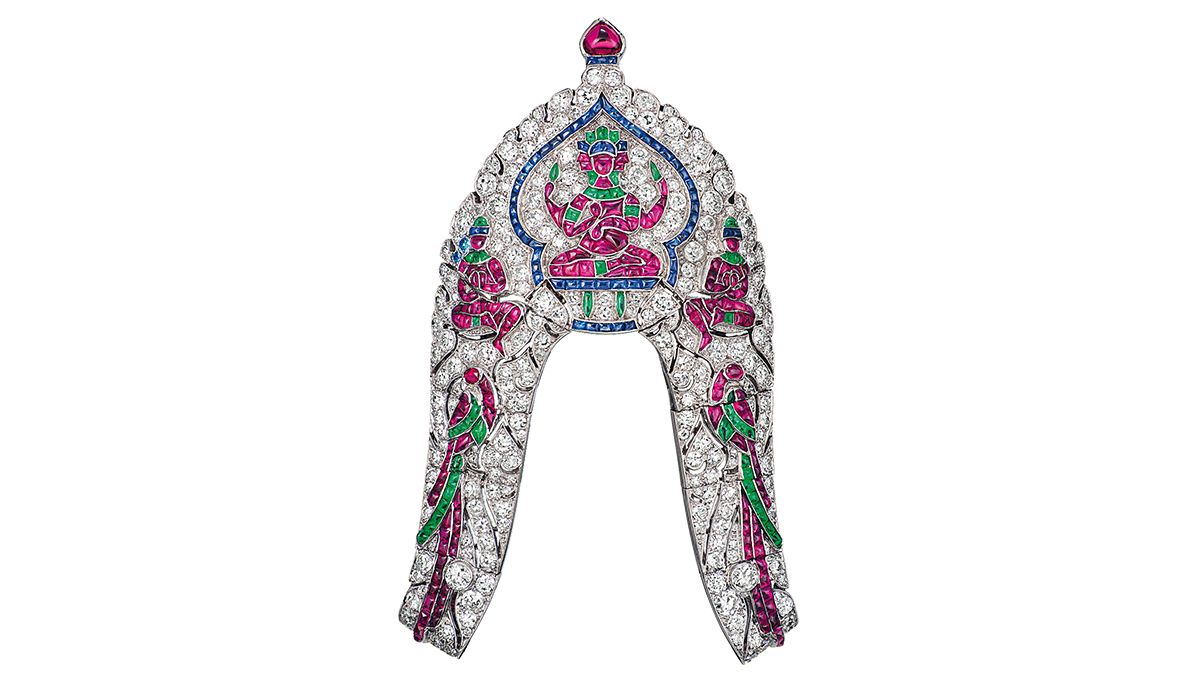1924 brooch in the form of a headdress by Van Cleef & Arpels with rubies, diamonds, sapphires and emeralds