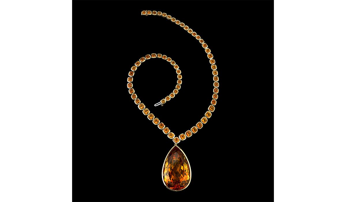 Citrine pear shape and cushion necklace