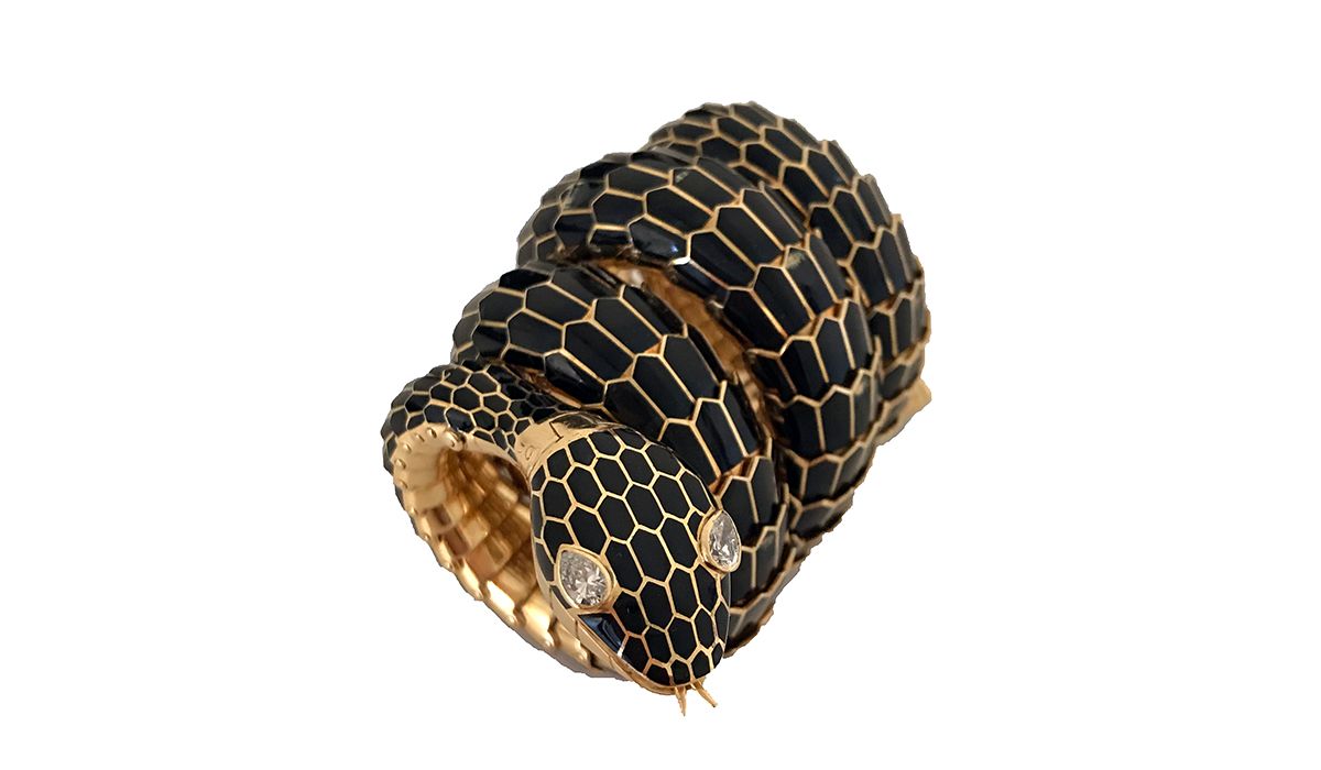 BULGARI, Serpenti, Black Mamba, yellow gold and black enamel, diamond eyes