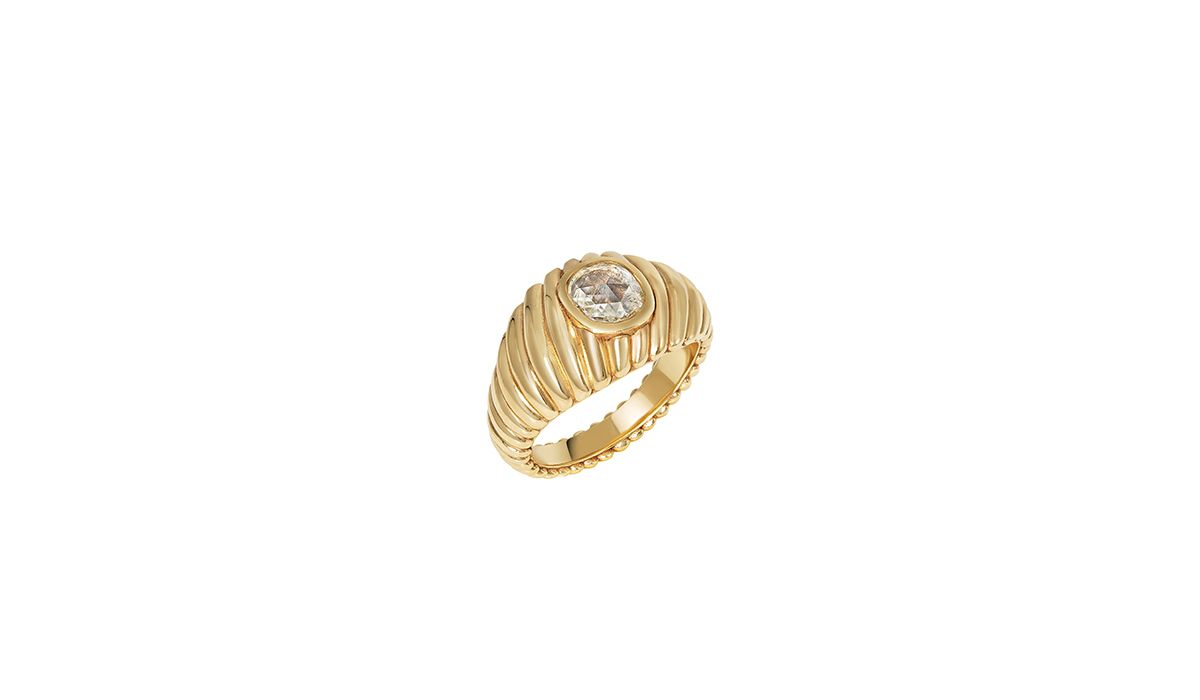 14kt gold and rose cut diamond Wave ring