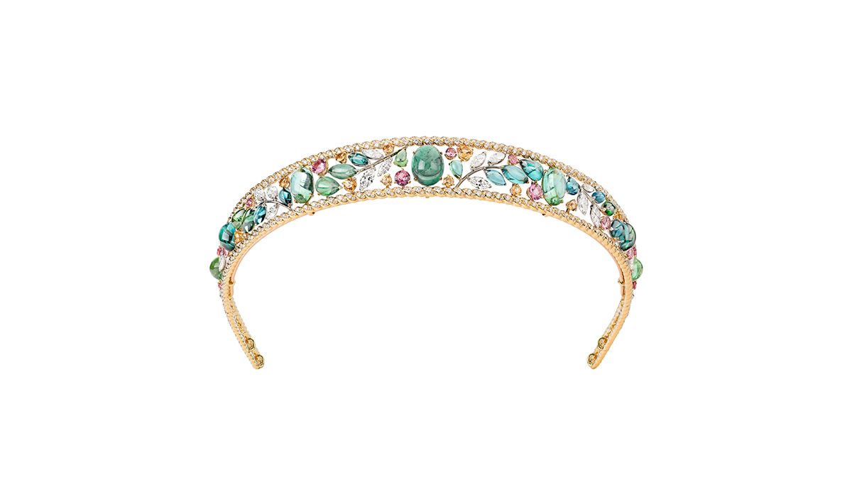 Chanel Blé Maria headband in yellow and white gold with pink spinels, Mandarin garnets, colored tourmalins and diamonds