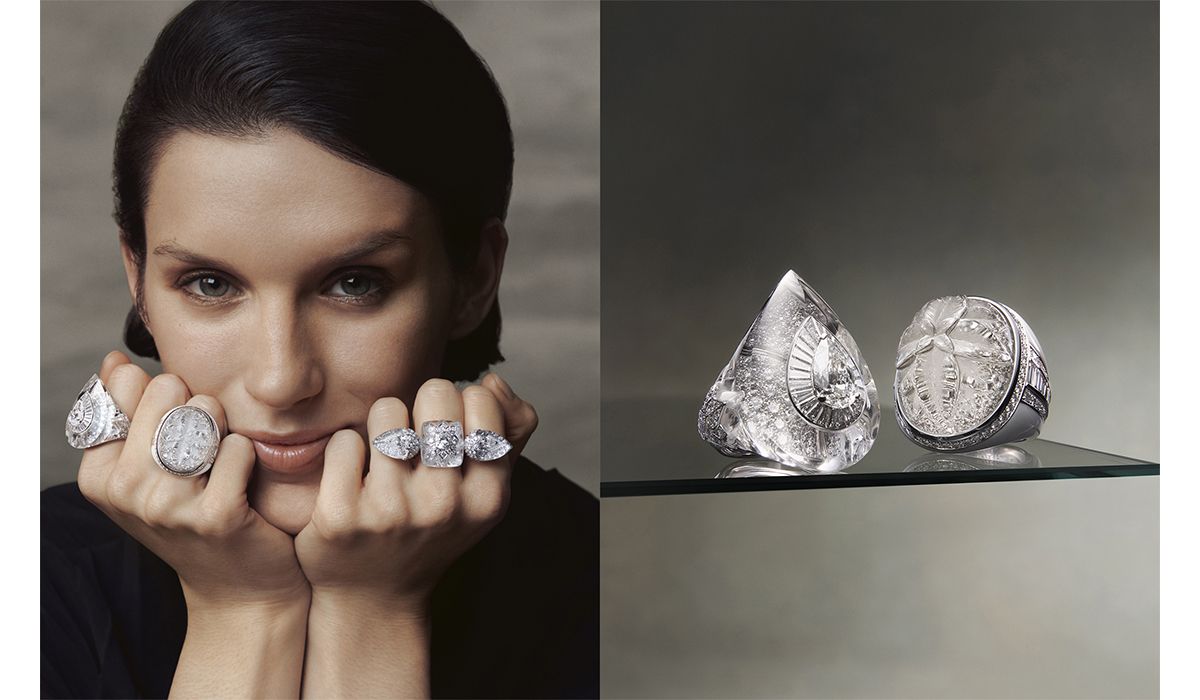 White gold Padma Cristal ring with diamonds and rock crystal. Boucheron