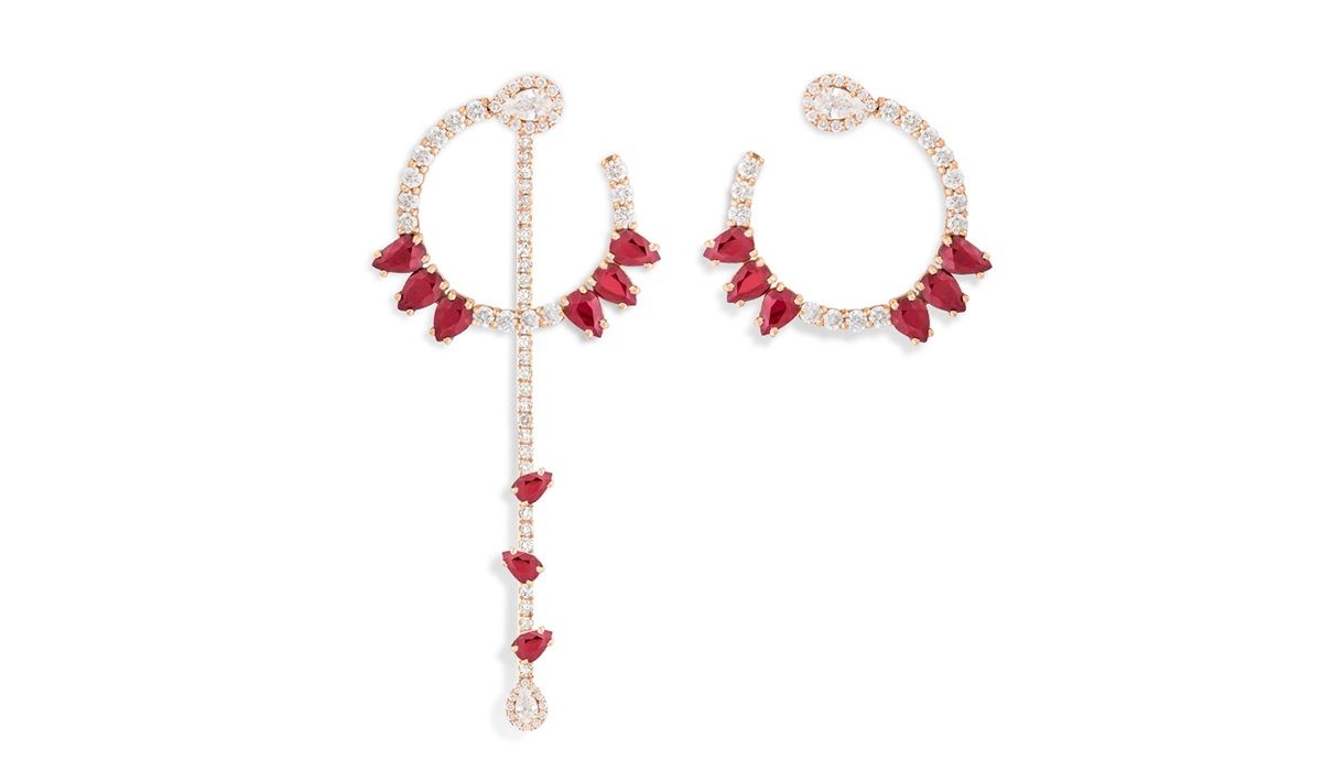 Ruby and diamonds earrings, Classic collection, Cedille Paris 