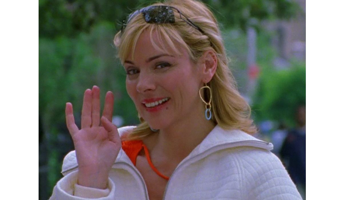 Kim Cattrall wearing Stella earrings by Faraone Mennella for Sex and the City