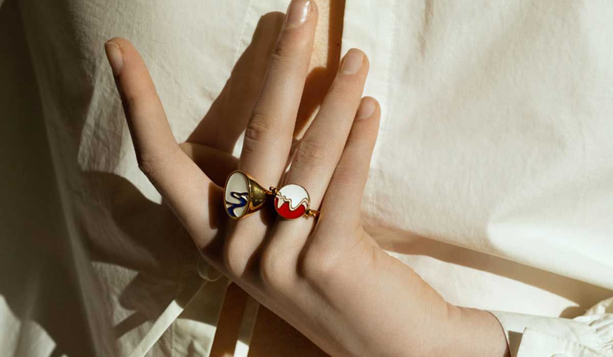 Burble and Coin enamel rings. Ejing Zhang.