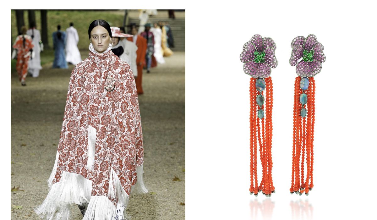 Erdem SS20 with Wendy Yue earrings 