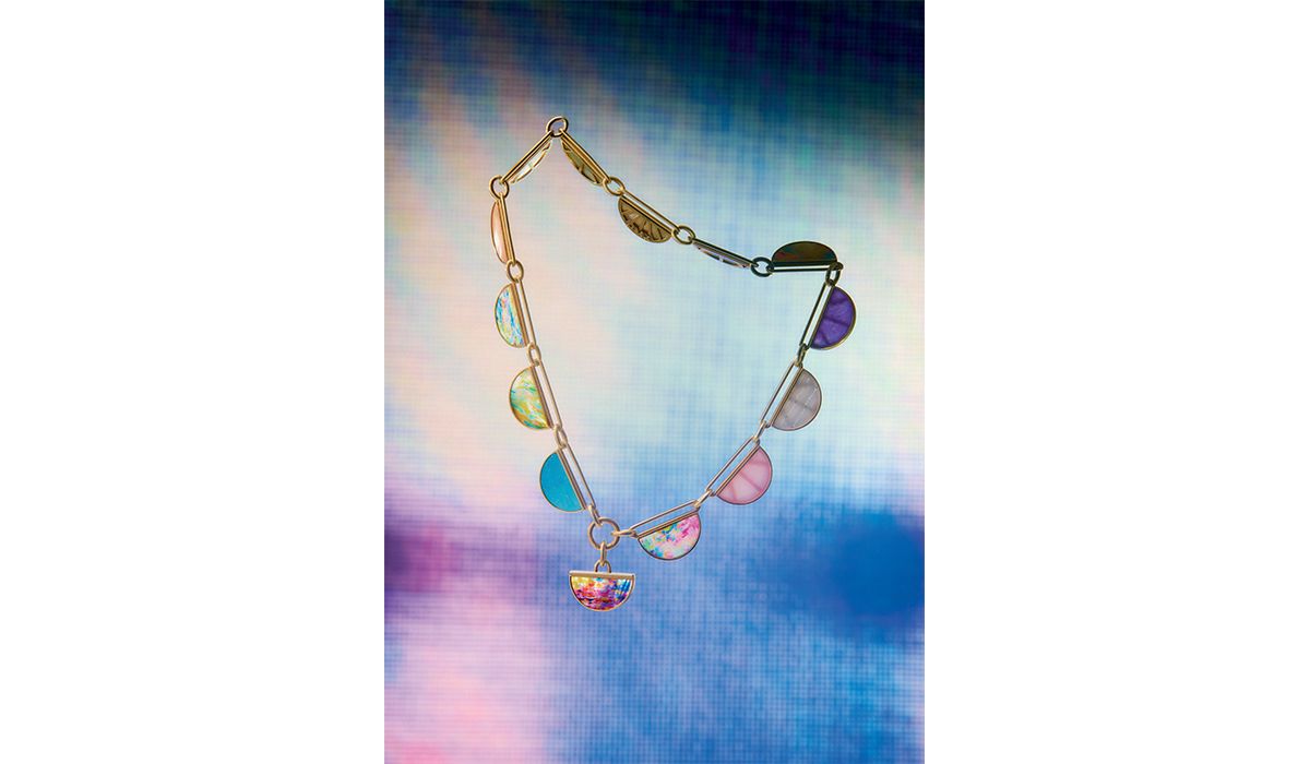 Night & Day Color Full necklace, with hand painted mother of pearl and hard stones. Anna Maccieri Rossi.