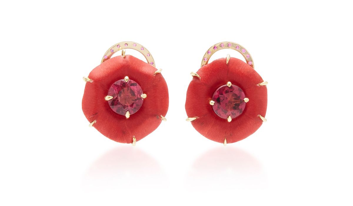 Red 18k gold marquetry ruby and rubellite earrings, Silvia Furmanovich 