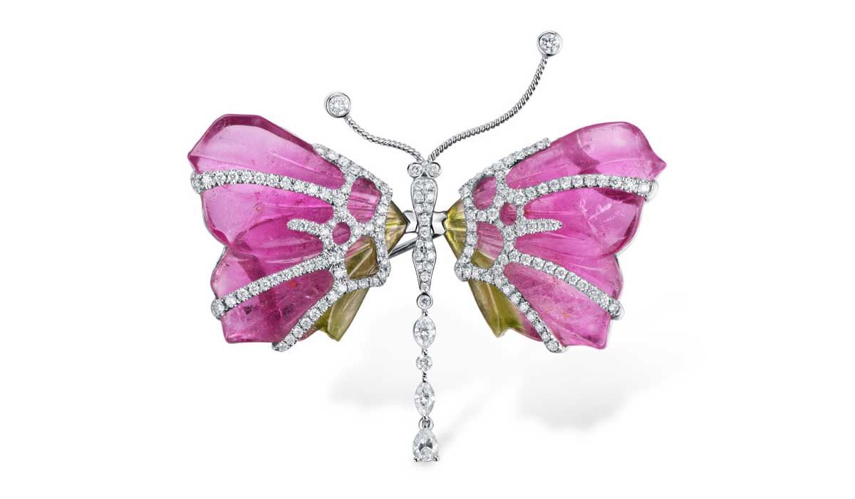 Butterfly brooch set with white diamonds, Kelly Xie. 