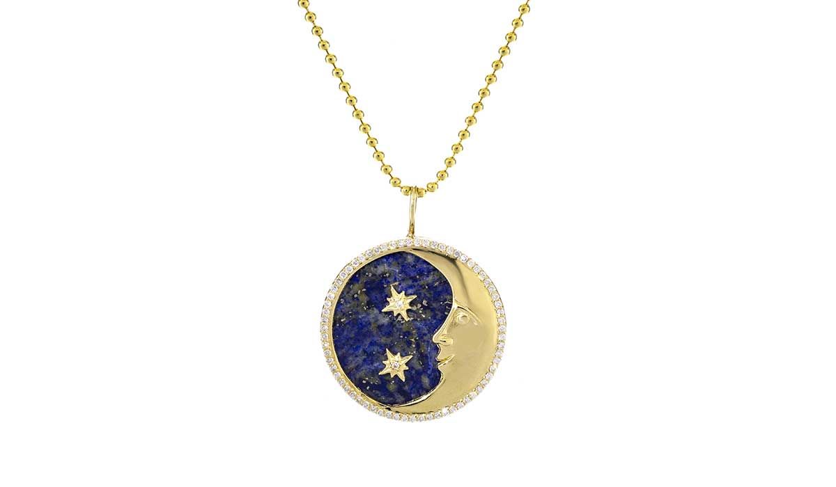 Moon and Stars necklace with lapis and diamonds, Little H.