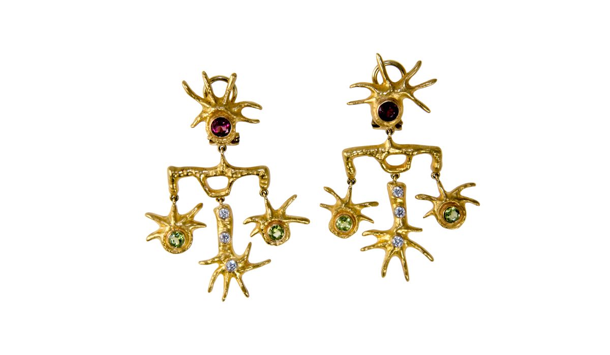 A pair of ruby, emerald, diamond and gold earrings, by Afro Basaldella, 1950s.