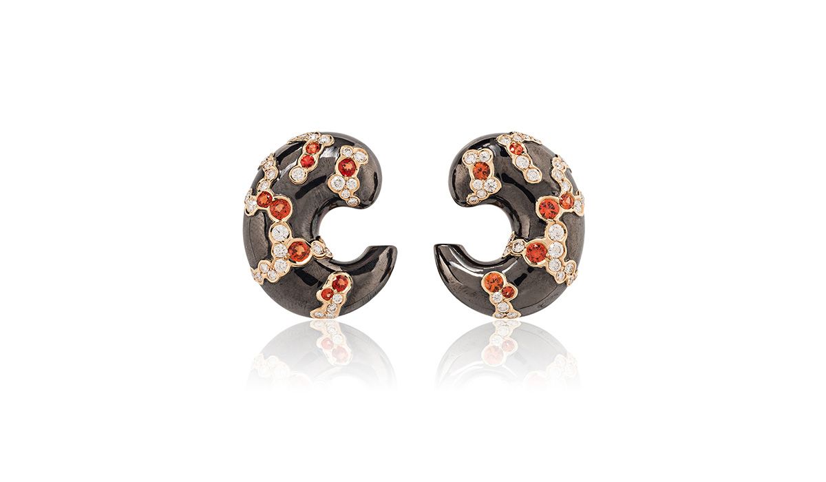 Marina B Orange Sapphire and Diamond Cuf Ear Clips