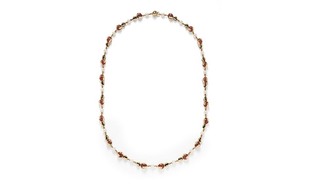 Marina B Pearl, Onyx and Carnelian Cardan Necklace