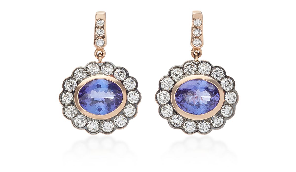 Purple 14k rose gold and tanzanite earrings, Marlo Laz 