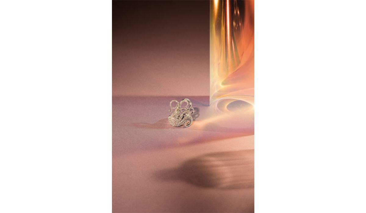 white gold and diamonds ring, macramé collection, palmiero