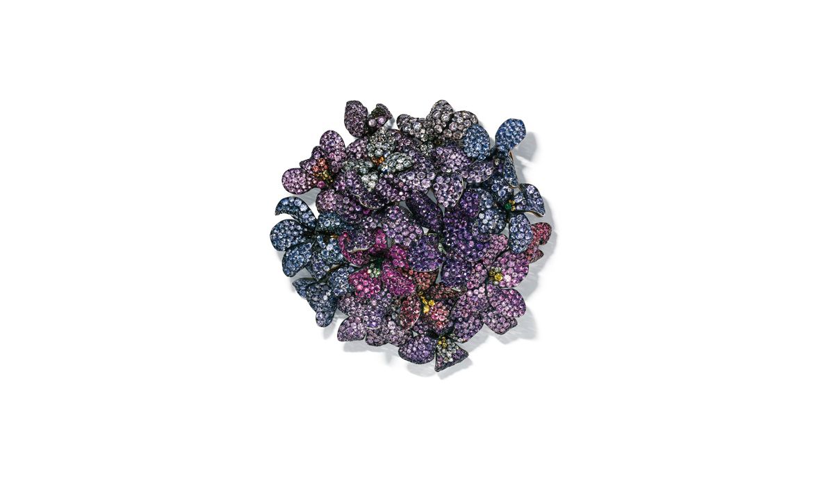 multi-gem bouquet of violets brooch by jar