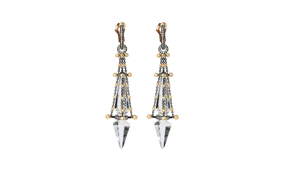 Natural pearls, rock crystal and diamonds earrings, Nadia Morgenthaler 
