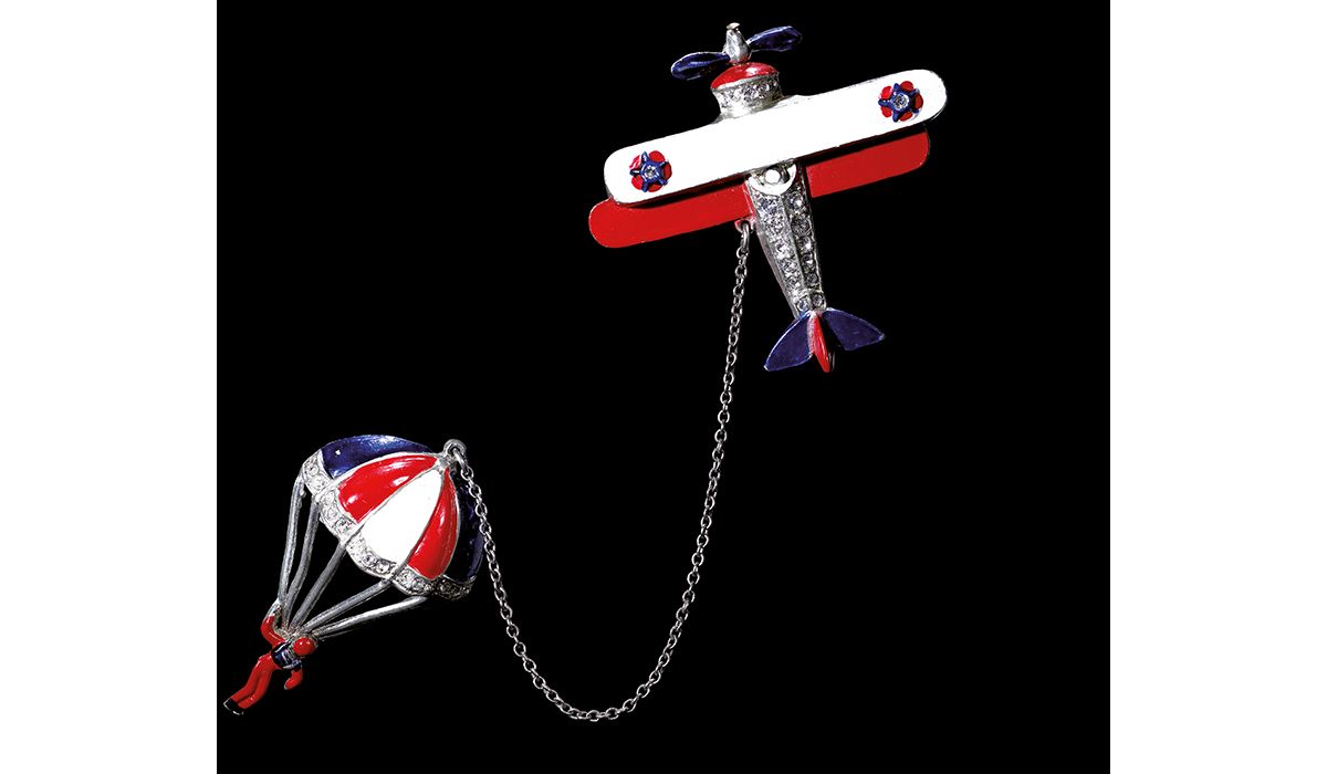 Spilla con aeroplano e paracadute, Senza marchio, 1942