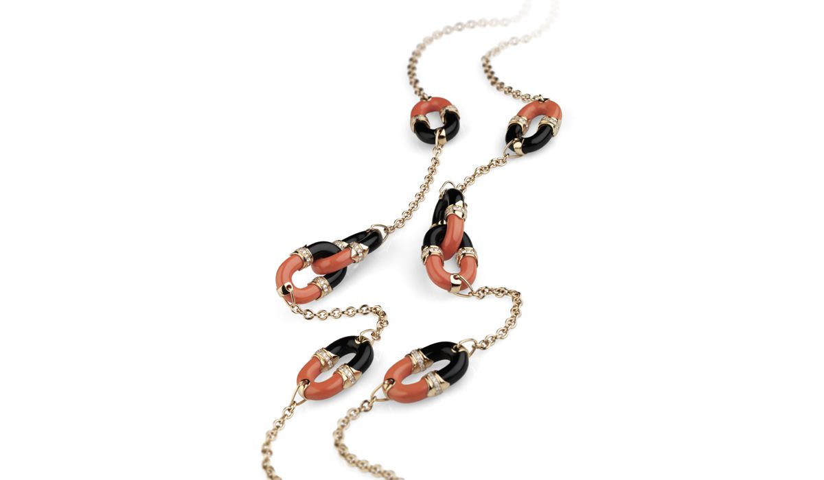 ROCK’N’ROLL collection Necklaces- rose gold necklace with diamonds, red coral and onyx