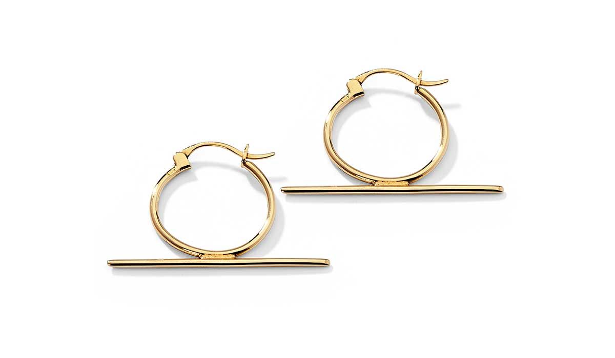 Gold Linear Bar hoops. Wasson Fine