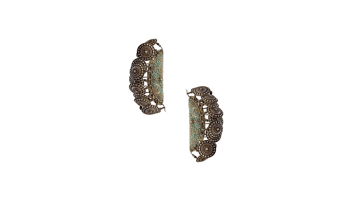 Enamel studded silver earrings from Himachal Pradesh from 19th-20th century