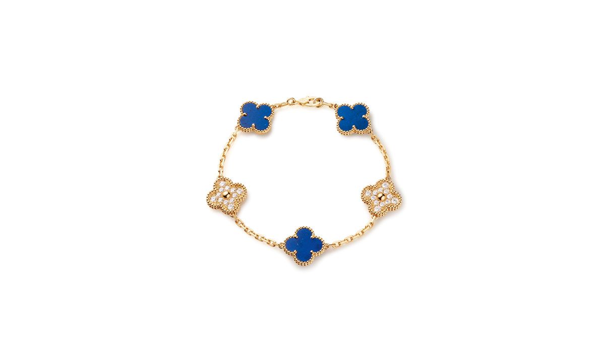 Bracelet in yellow gold with lapis lazuli and diamonds